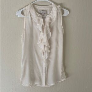 LOFT Women's Ivory Ruffle Front Blouse